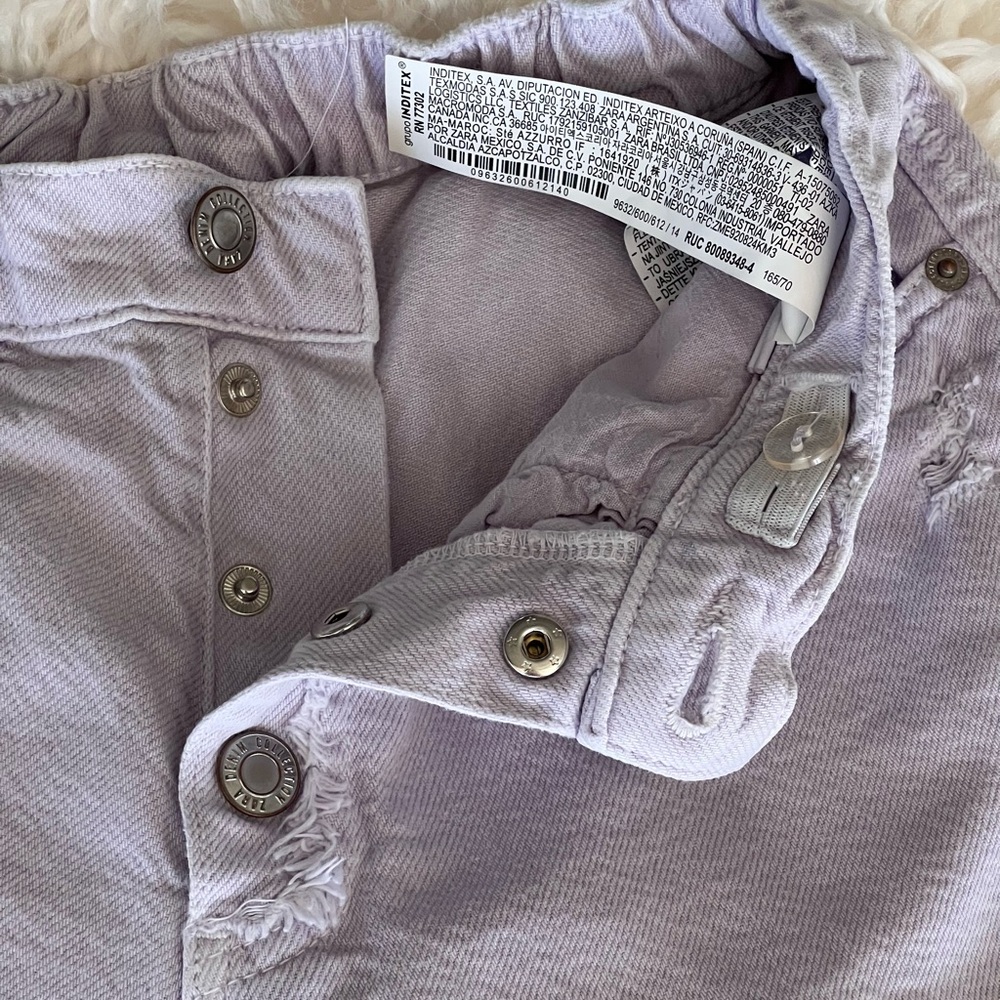 Zara Girls Pastel Purple Denim Shorts Distressed Snap Button Front Sz 9/10 - Picture 12 of 16